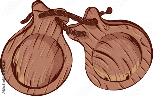Flamenco castanets. Hand drawn illustration, isolated on white background.