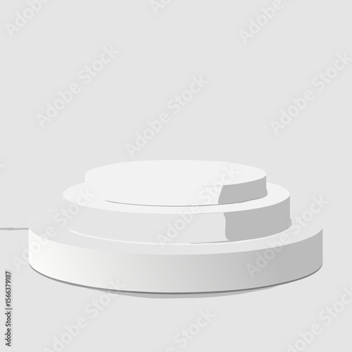 Minimalist three tiered white circular platform for product display and presentations