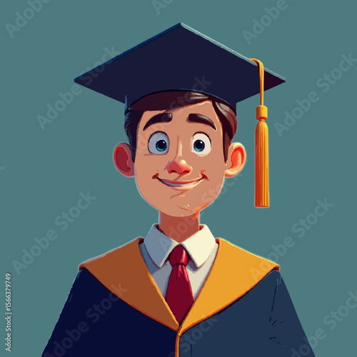 Joyful graduate in cap and gown with yellow tassel, exuding academic achievement, educational success, and proud celebration, set against a soft gray background, symbolizing knowledge and future poten