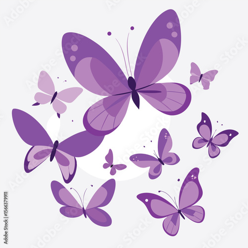 Graceful Group of Butterflies Painted in Pastel Watercolors