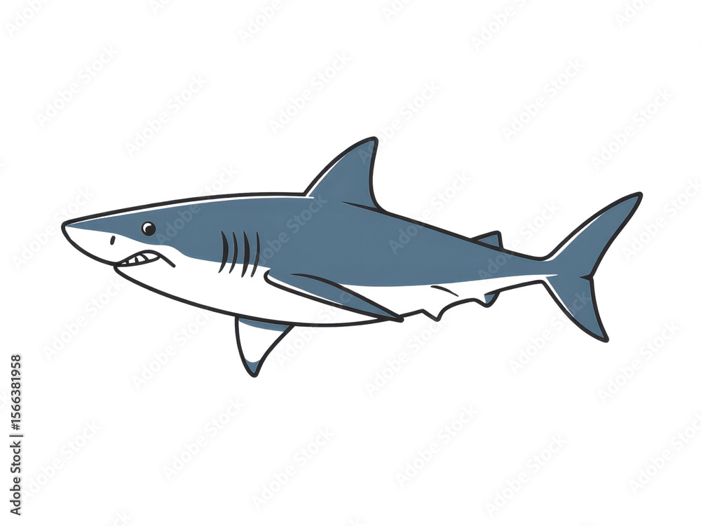 Obraz premium a simple flat 2d icon of a 'great white shark', a powerful shark silhouette seen from the side, minimalist design, solid gray and white colors, clean sharp lines, no shadows