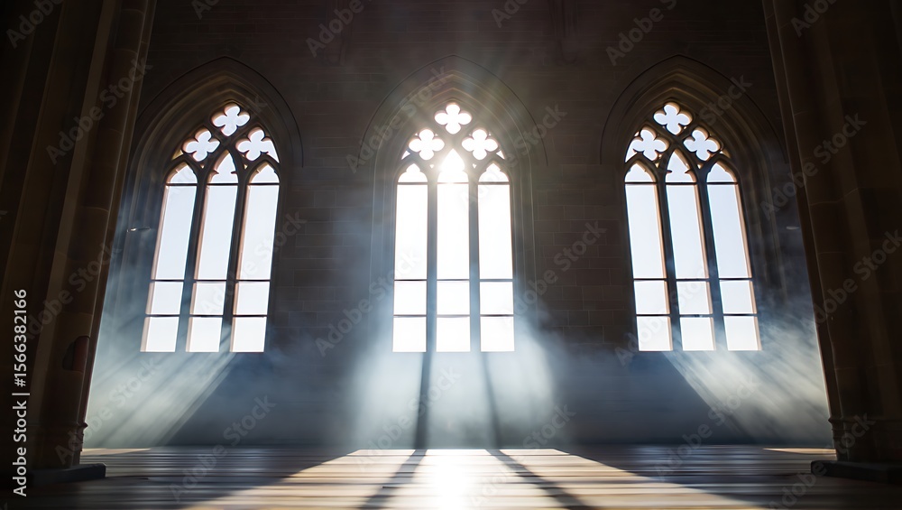 Obraz premium Sunlight streams through gothic church windows