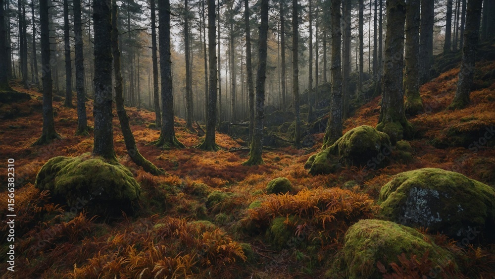 Obraz premium Autumnal woodland scene in the highlands