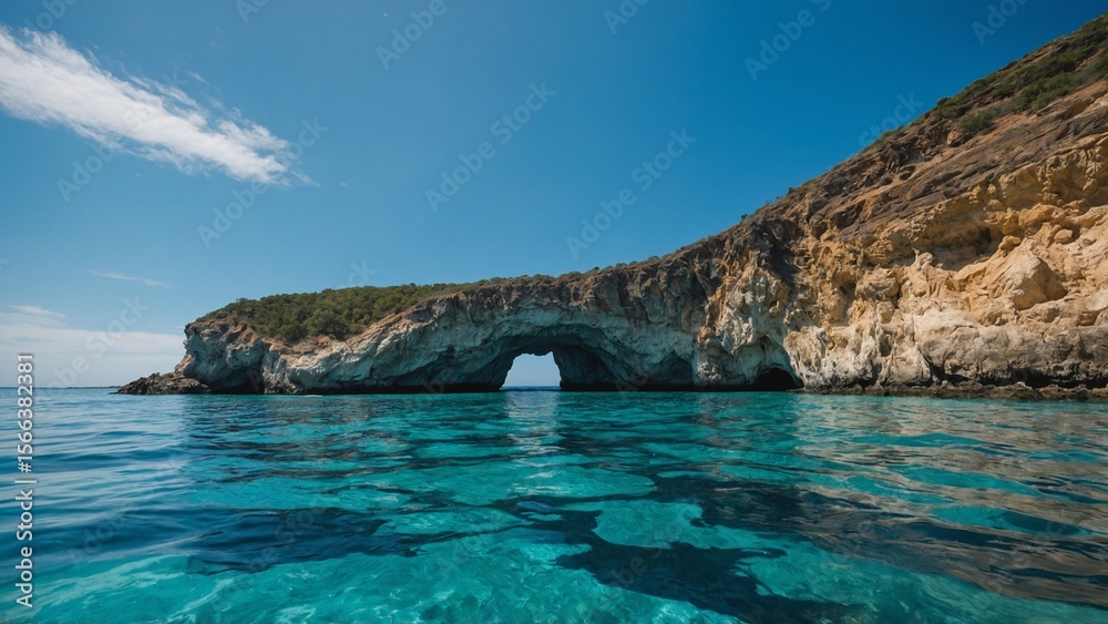 Fototapeta premium Ocean Cave Entrance with Turquoise Water and Blue Sky
