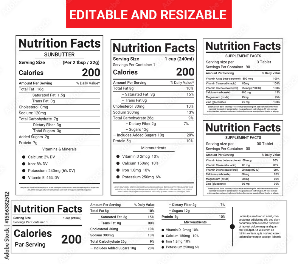 Fototapeta premium The template of Nutrition facts, supplement facts, nutrition label, nutrition list.