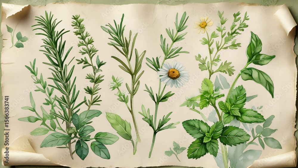Herbal Botanical Scroll
