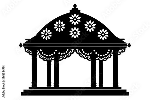 Traditional Floral Mandap Icon with Decorative Dome and Pillars
