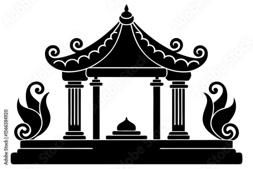 Traditional Hindu Temple Mandap Icon with Pillars and Flame Motifs
