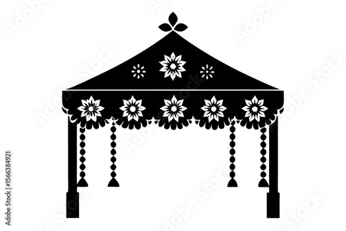 Traditional Indian Mandap Icon with Floral Canopy and Hanging Decorations