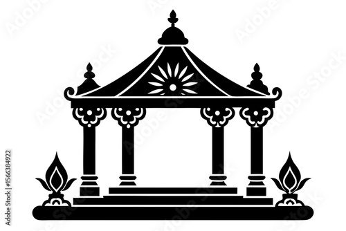 Indian Mandap Icon with Pillars, Flames, and Decorative Canopy Design