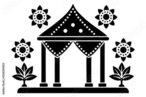Traditional Indian Festive Canopy with Pillars, Flowers, and Leaves Icon Design