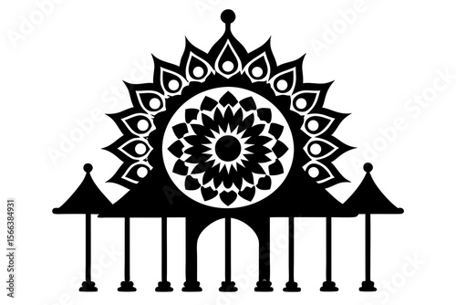 Traditional Indian Mandala Dome Gate Icon with Pillars and Floral Arch Design