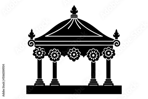 Traditional Indian Wedding Mandap Icon with Pillars and Floral Roof – Vector Design