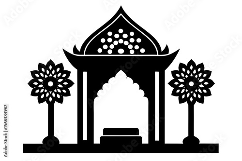 Indian Wedding Mandap Icon with Floral Pillars and Ornate Arch – Vector Design
