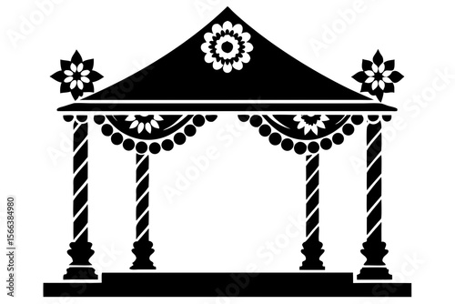 Traditional Indian Wedding Mandap Silhouette with Decorative Pillars – Vector Art
