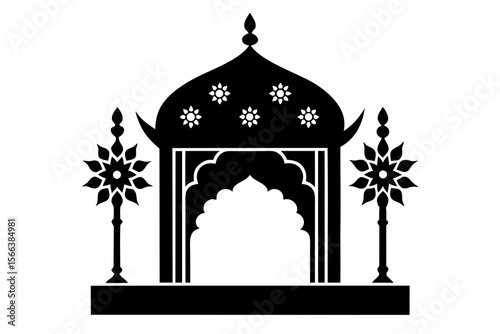 Traditional Indian Temple Arch Silhouette with Floral Decor – Vector Icon Art