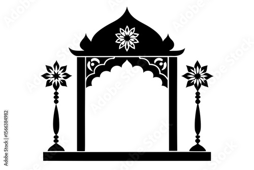 Traditional Indian Mandap Silhouette with Floral Pillars – Vector