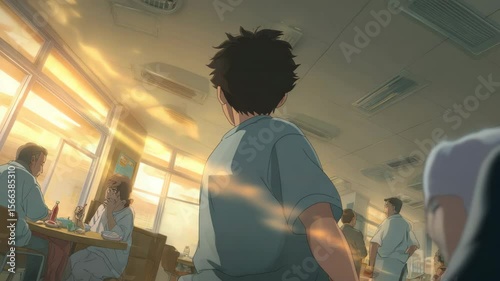 Someone heard an announcement in class and slowly got up in dramatic anime style