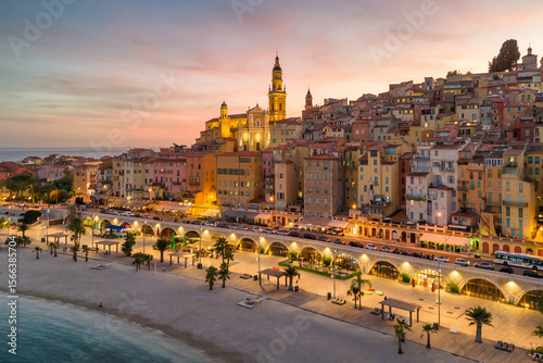 Aerial view of Menton on the French Riviera, France.