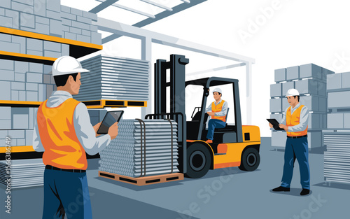 Warehouse Workers Using Forklift for Efficient Inventory Management