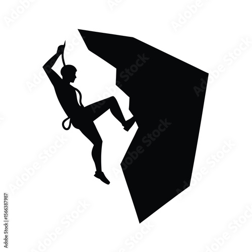 Black silhouette of climber on rock face climbing rock climbing