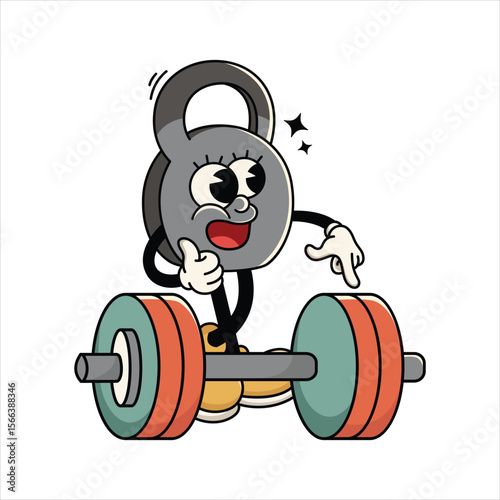 Cute Kettlebell Cartoon Lifting Barbell
