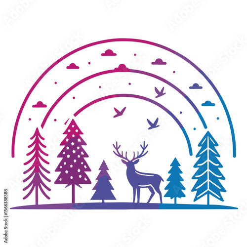 Christmas card with cat and tree