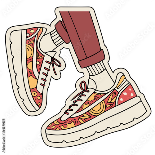 Chunky Sneakers with Doodle Textures - Edgy Sticker Style Design for Streetwear Fashion, Sneaker Culture & Urban Art Branding