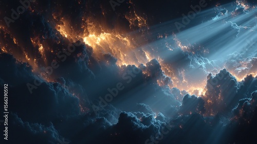 Glowing cloudscape abstract light rays and dramatic colors