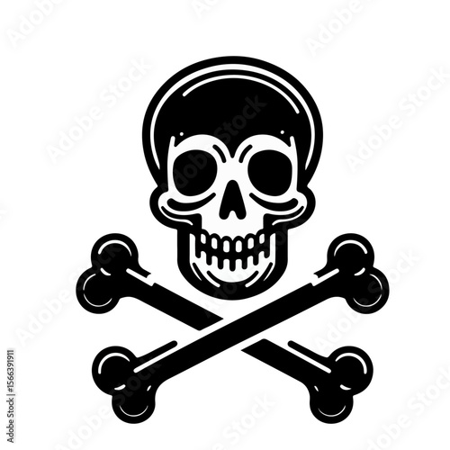 Skull and Crossbones Icon – Black Vector Symbol of Danger, Poison, or Pirate Flag on a whie background