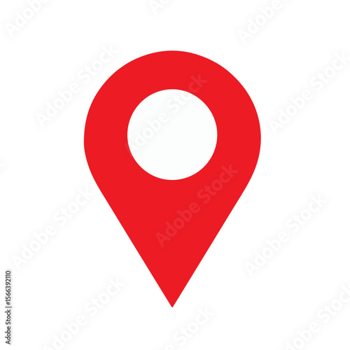 Red Location Pin Icon – Bold Map Marker with Central Cutout on White Background
