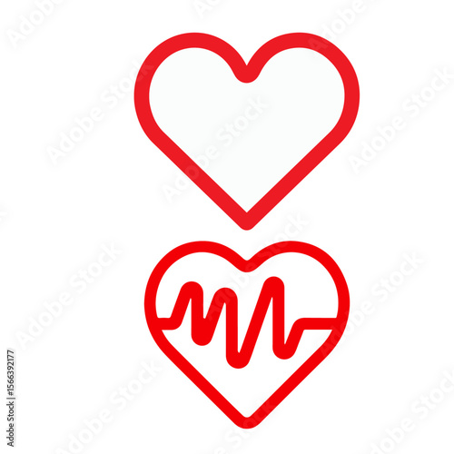 Heart Icons Set – Red Outline and ECG Line Heart Symbols for Health and Medical Design on a white background