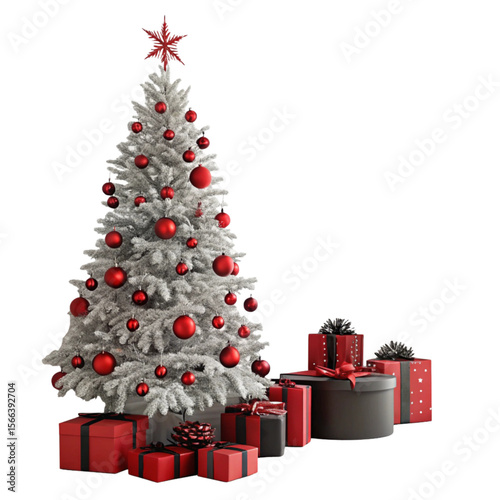 A red and black Chrismas with icon on white background