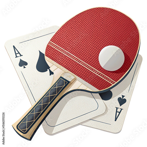 Racket for playing table tennis and Playing card icon on white background