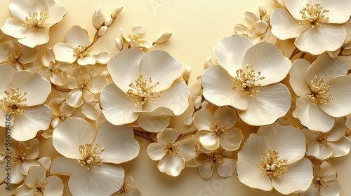 Exquisite arrangement of cream-colored flowers with gold accents.