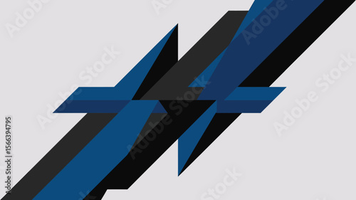 Abstract geometric design featuring overlapping blue and black shapes on a white background space filler