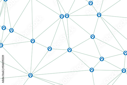 Connecting abstract dots and lines to a location pin symbolizes travel, destination points, strategic marketing, and spatial connections in modern design.

