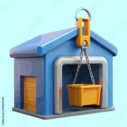 A red 3D render of a closed padlock symbol on a blue recycling bin