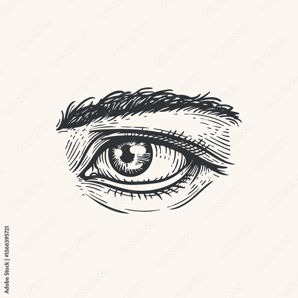 Obraz premium Hand drawn sketch style human eye. Sight, anatomy, makeup, beauty salon symbol. Vintage vector illustration isolate on light background.