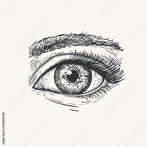 Hand drawn sketch style human eye. Sight, anatomy, makeup, beauty salon symbol. Vintage vector illustration isolate on light background.