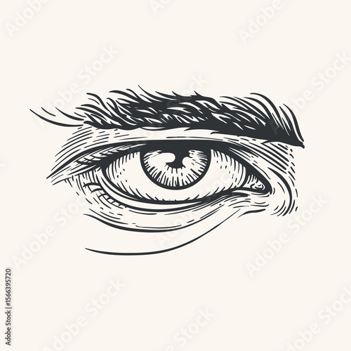 Hand drawn sketch style human male eye. Sight, anatomy, health symbol. Vintage vector illustration isolate on light background.
