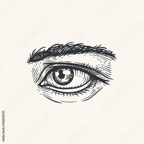 Hand drawn sketch style human eye. Sight, anatomy, makeup, beauty salon symbol. Vintage vector illustration isolate on light background.