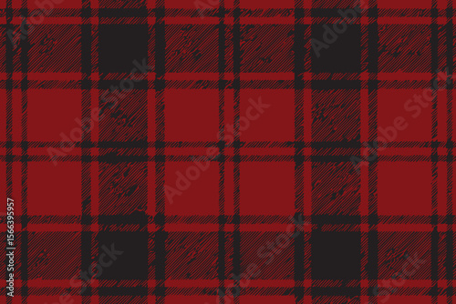 A bold vector flannel pattern in black and red provides a timeless background design for clothing visuals, rustic branding, or interior style concepts.

