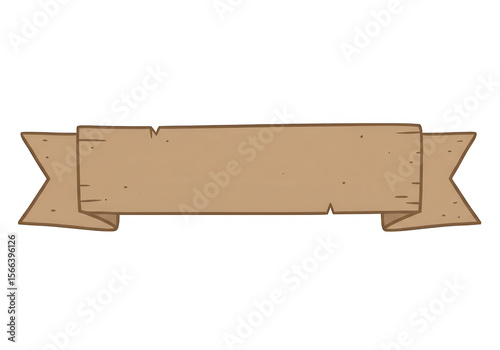 A cartoon wooden banner with a rustic design is isolated on a transparent background