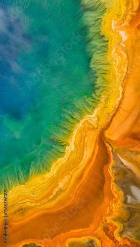 Aerial view of grand prismatic spring yellowstone national park geothermal hot spring usa wyoming