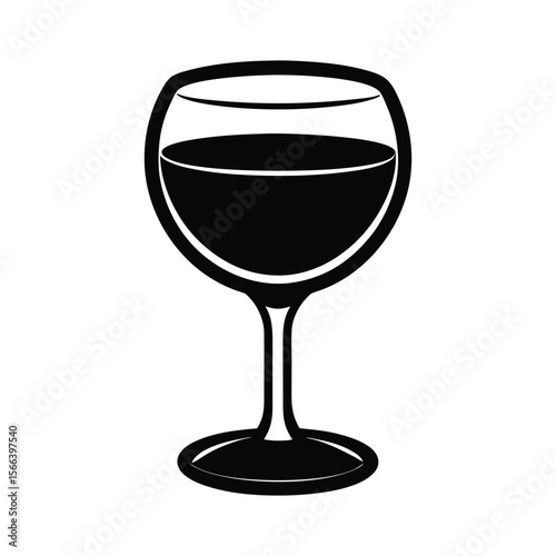 Elegant wine glass with a narrow stem and wide bowl presented as a clean black silhouette for versatile design applications