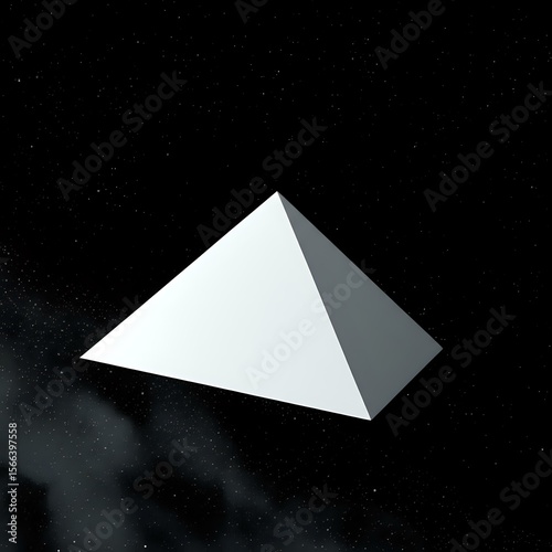Abstract Pyramid Floating in Starry Space: A Geometric Composition in Black and White.