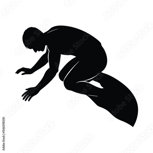 Black silhouette of person crawling on white background