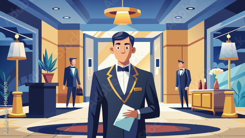 A man in a suit and tie is smiling and standing in a hallway. He is wearing a hat and a pocket square