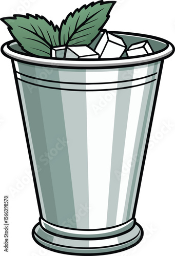 Refreshing mint julep cocktail in a metal cup with ice and garnish